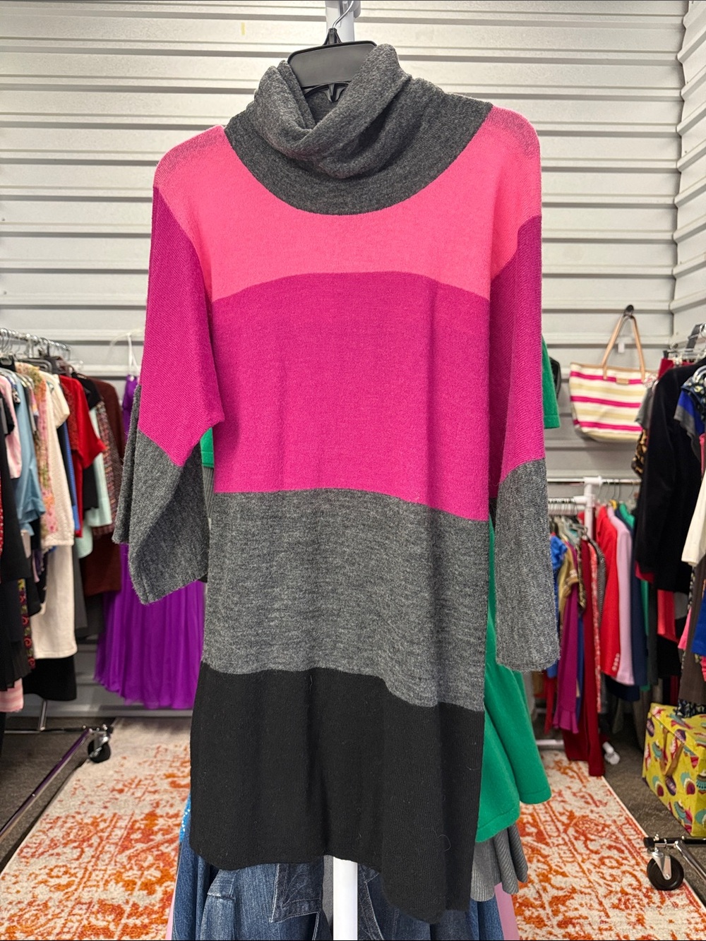 Kensie Pink & Gray Colorblock Cowl Neck Sweater